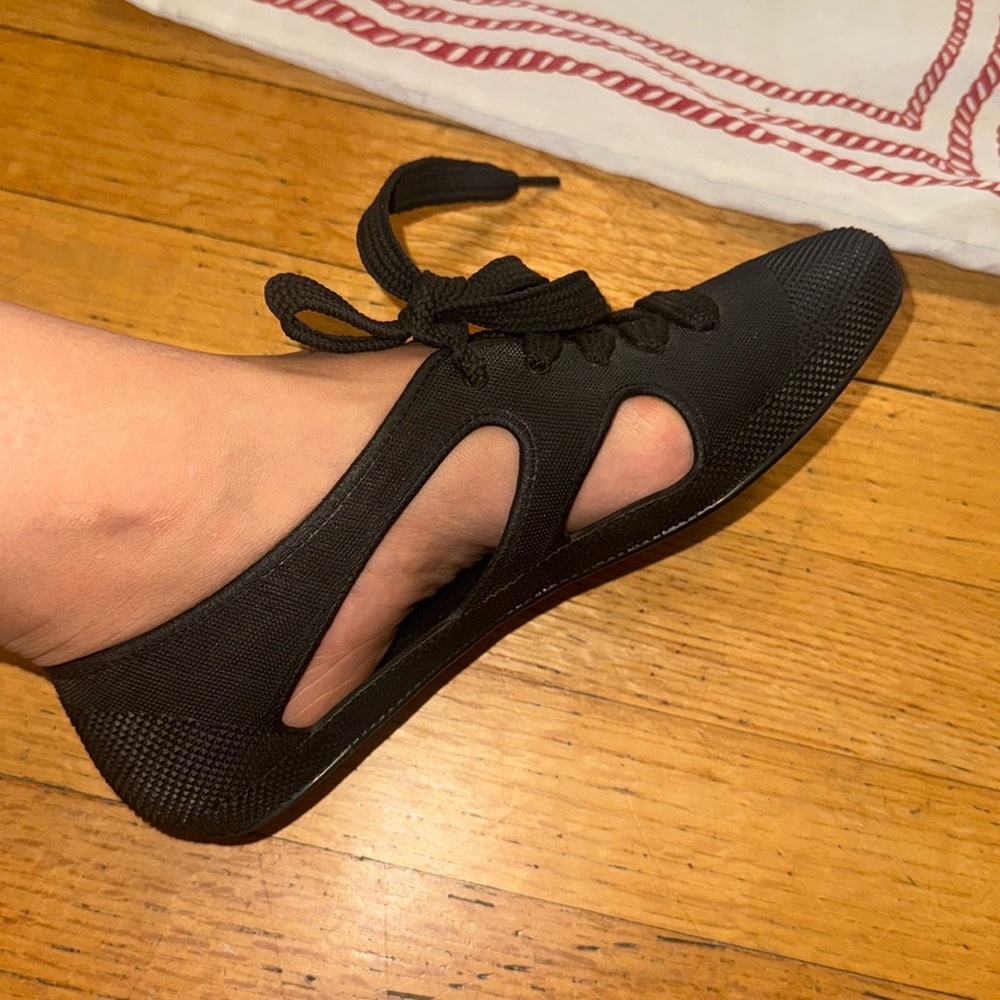 F-troupe 36 black lace up flat black jelly sandals oxfords with cutouts